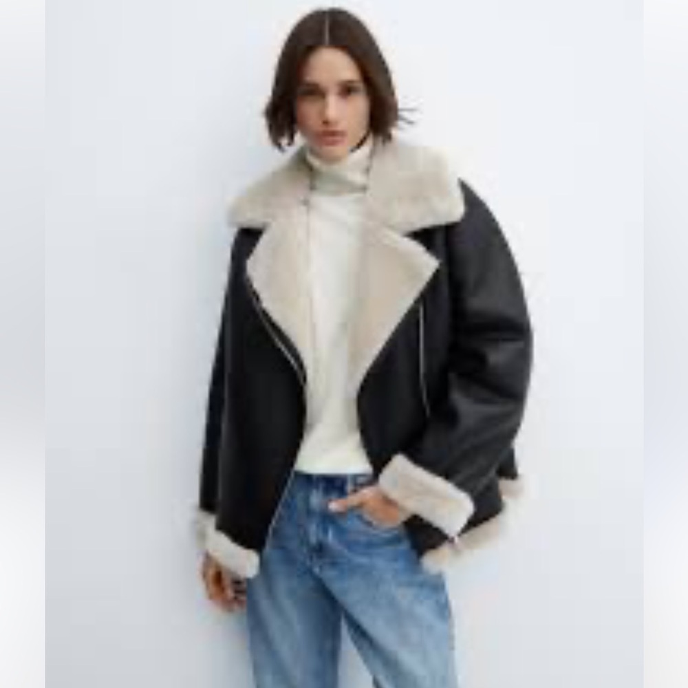 Zara faux leather and fur collar coat size S